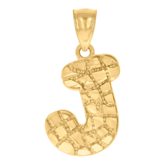 10k Yellow Gold Unisex Initial Alphabet J Nugget Charm Pendant