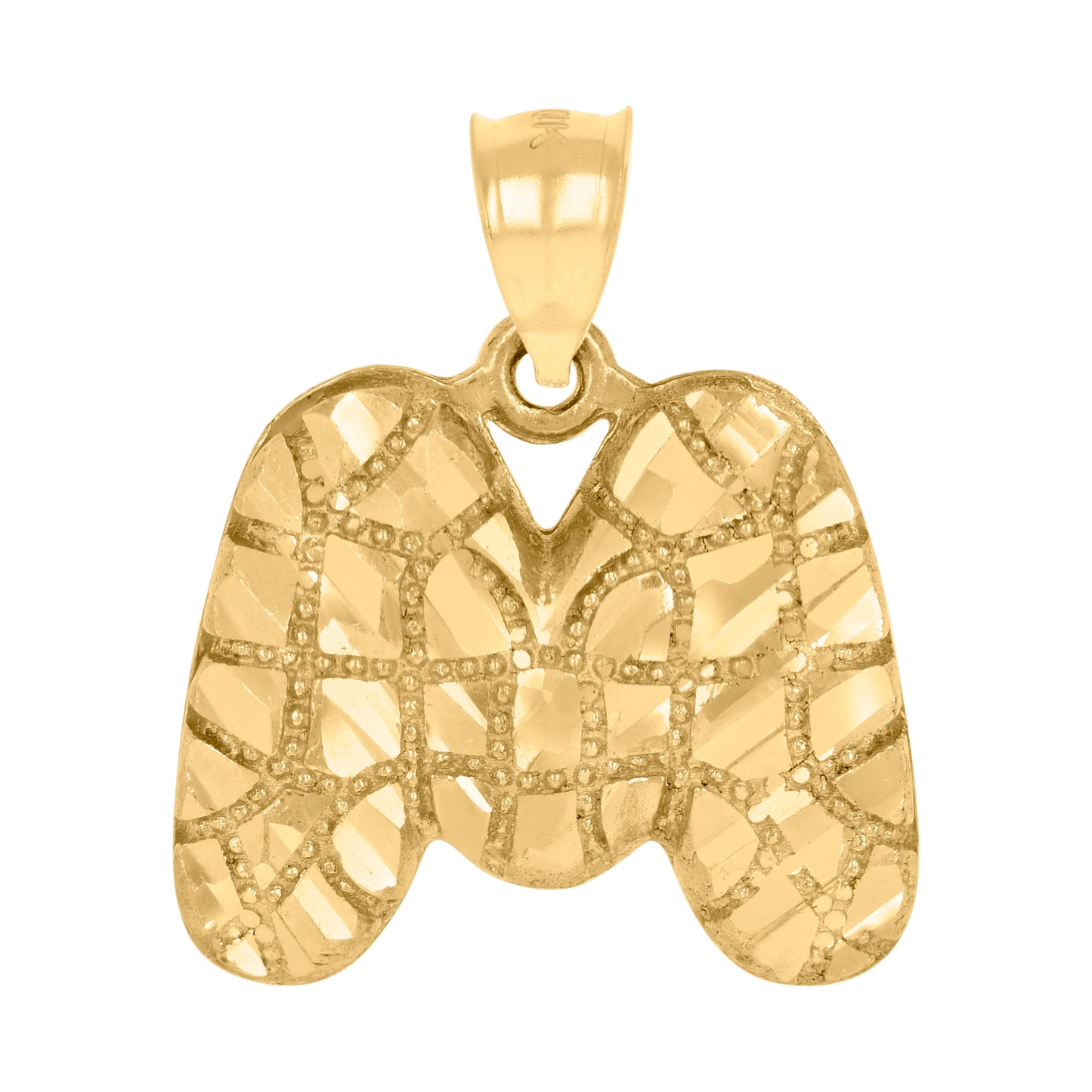 10k Yellow Gold Unisex Initial Alphabet M Nugget Charm Pendant