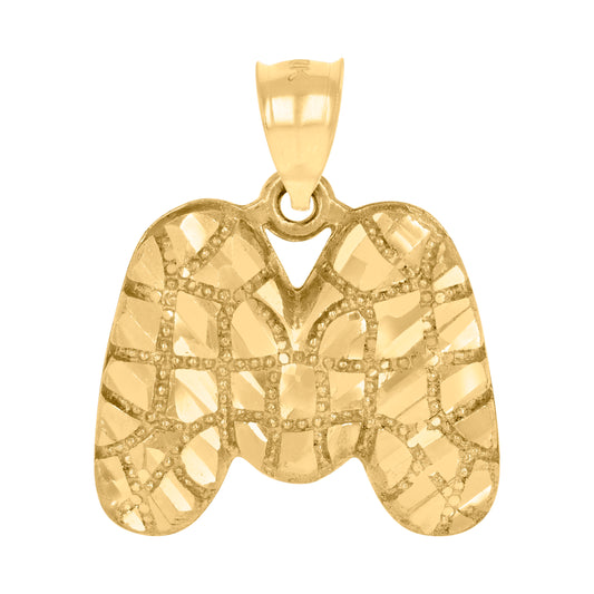 10k Yellow Gold Unisex Initial Alphabet M Nugget Charm Pendant