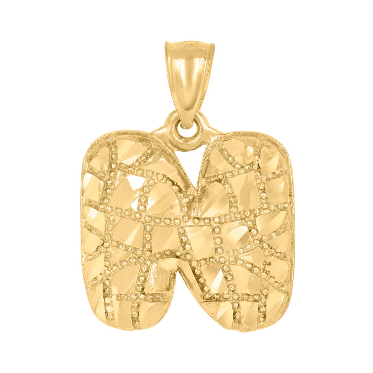 10k Yellow Gold Unisex Initial Alphabet N Nugget Charm Pendant