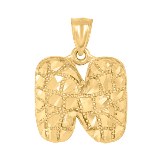 10k Yellow Gold Unisex Initial Alphabet N Nugget Charm Pendant