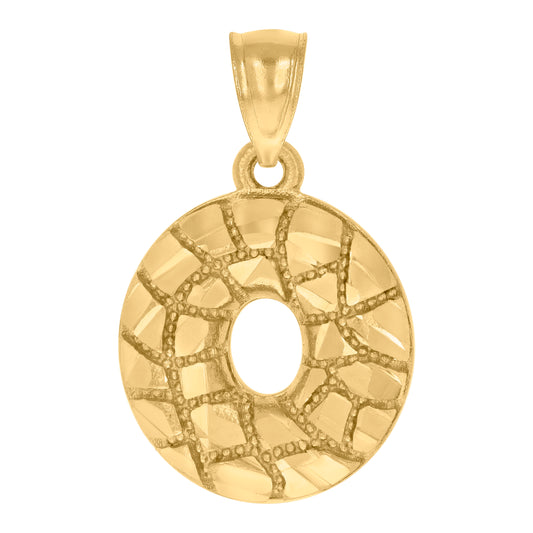 10k Yellow Gold Unisex Initial Alphabet O Nugget Charm Pendant