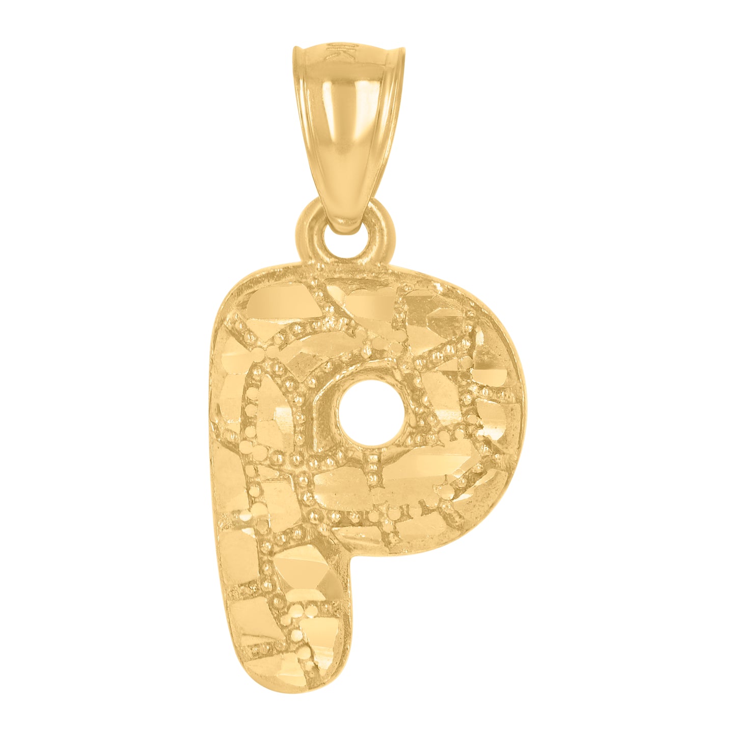 10k Yellow Gold Unisex Initial Alphabet P Nugget Charm Pendant