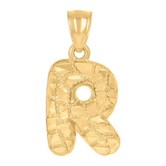 10k Yellow Gold Unisex Initial Alphabet R Nugget Charm Pendant