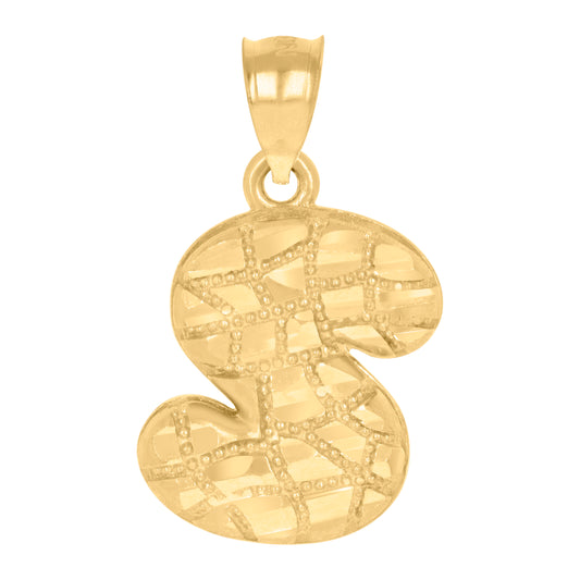 10k Yellow Gold Unisex Initial Alphabet S Nugget Charm Pendant