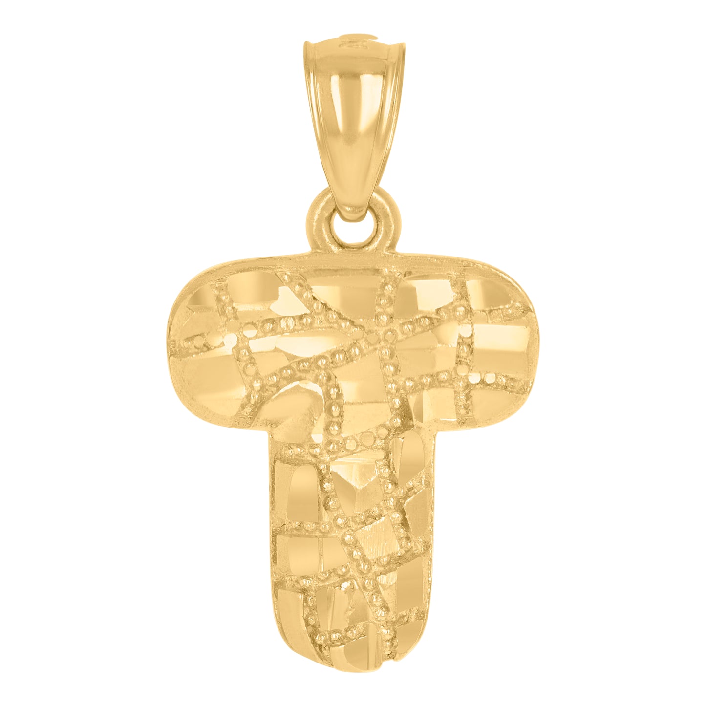 10k Yellow Gold Unisex Initial Alphabet T Nugget Charm Pendant