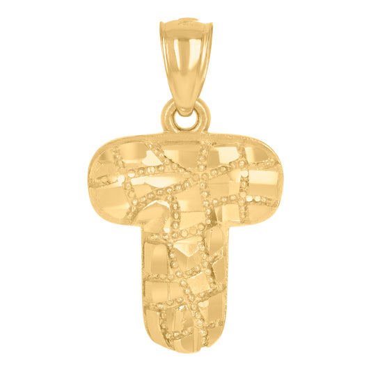 10k Yellow Gold Unisex Initial Alphabet T Nugget Charm Pendant