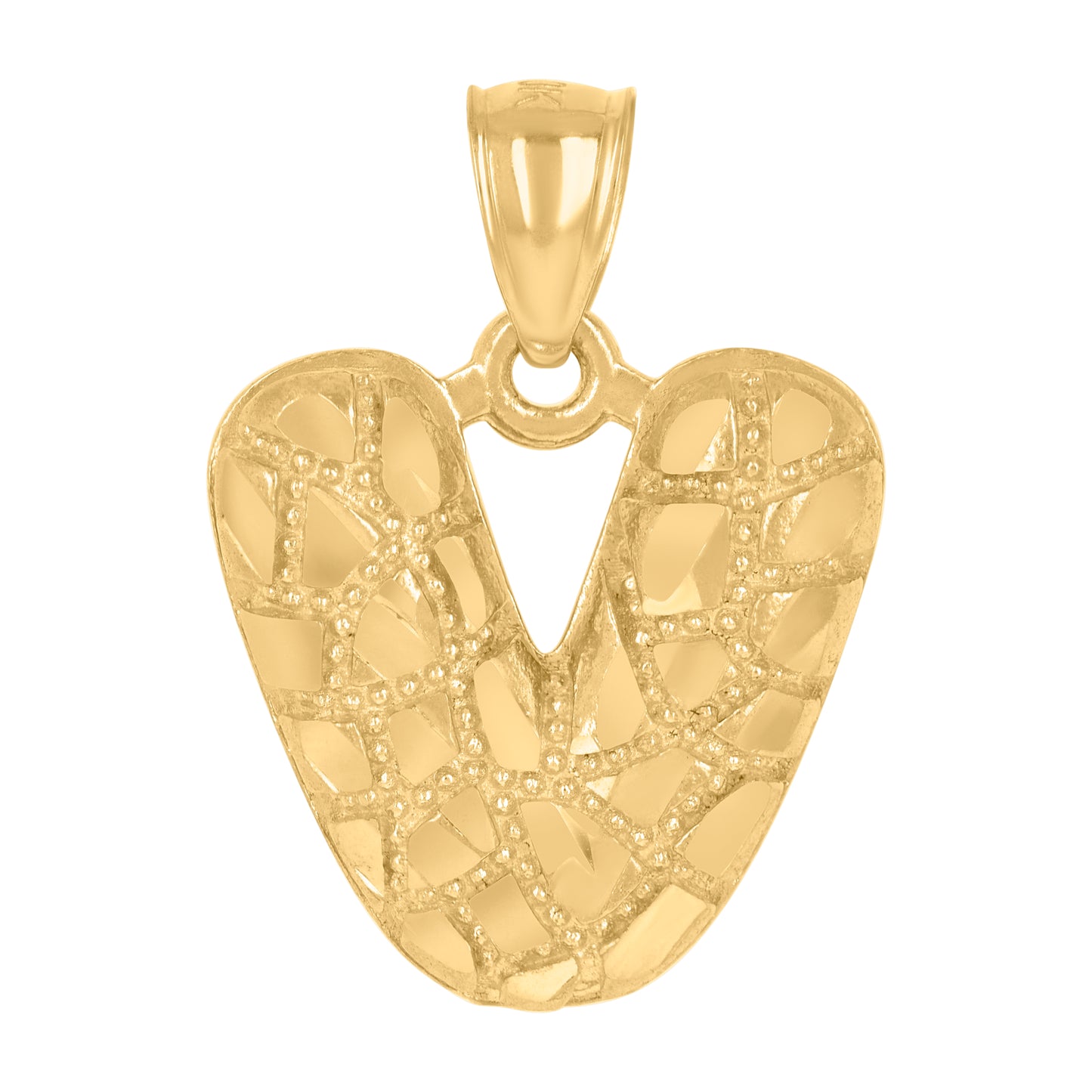 10k Yellow Gold Unisex Initial Alphabet V Nugget Charm Pendant