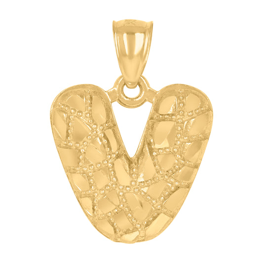 10k Yellow Gold Unisex Initial Alphabet V Nugget Charm Pendant
