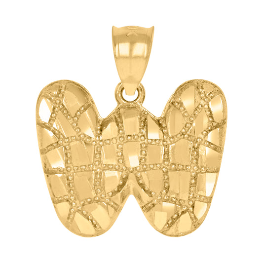 10k Yellow Gold Unisex Initial Alphabet W Nugget Charm Pendant
