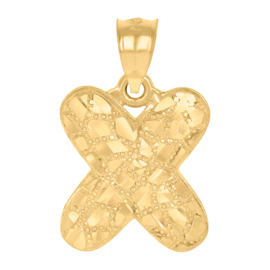 10k Yellow Gold Unisex Initial Alphabet X Nugget Charm Pendant