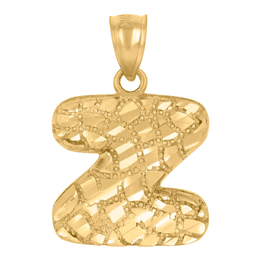 10k Yellow Gold Unisex Initial Alphabet Z Nugget Charm Pendant
