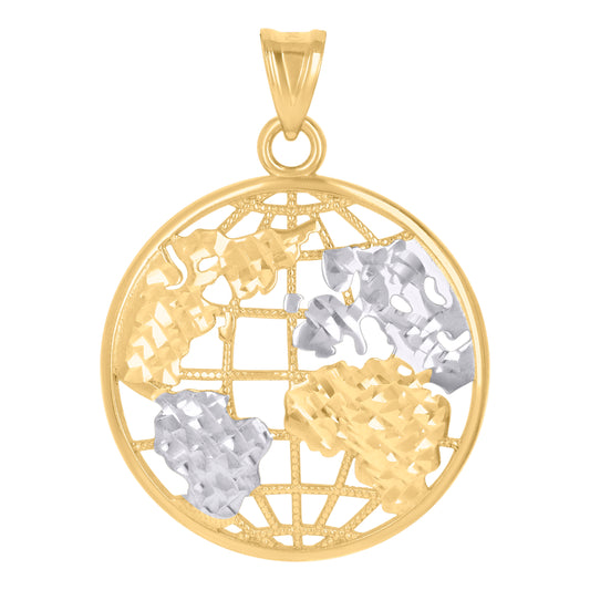 10k Two Tone Gold Mens World Map Charm Pendant