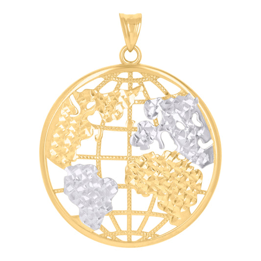 10k Two Tone Gold Mens World Map Charm Pendant