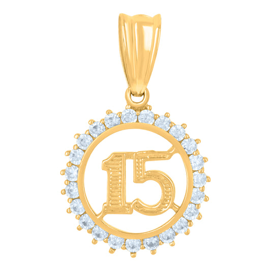 10k Yellow Gold Womens Cubic Zirconia Anos 15 Quinceanera Charm Pendant
