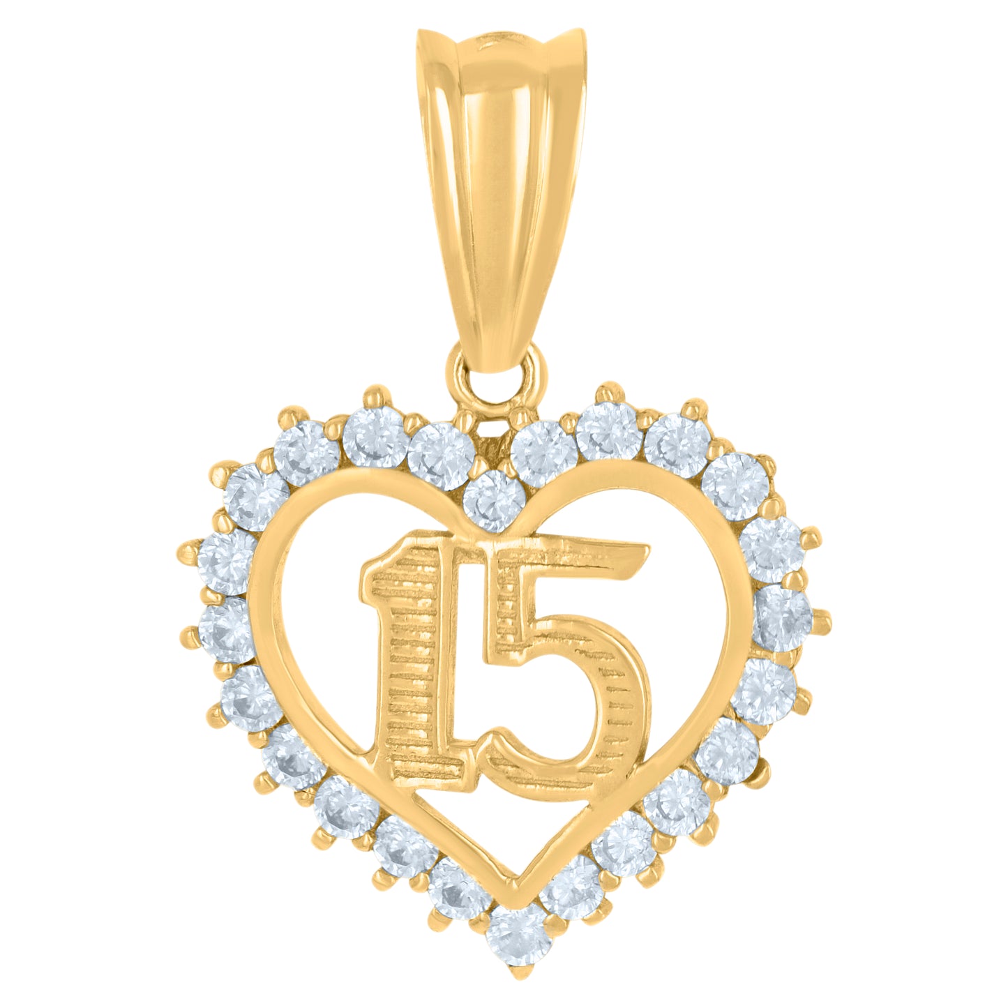 10k Yellow Gold Womens Cubic Zirconia Anos 15 Heart Quinceanera Charm Pendant