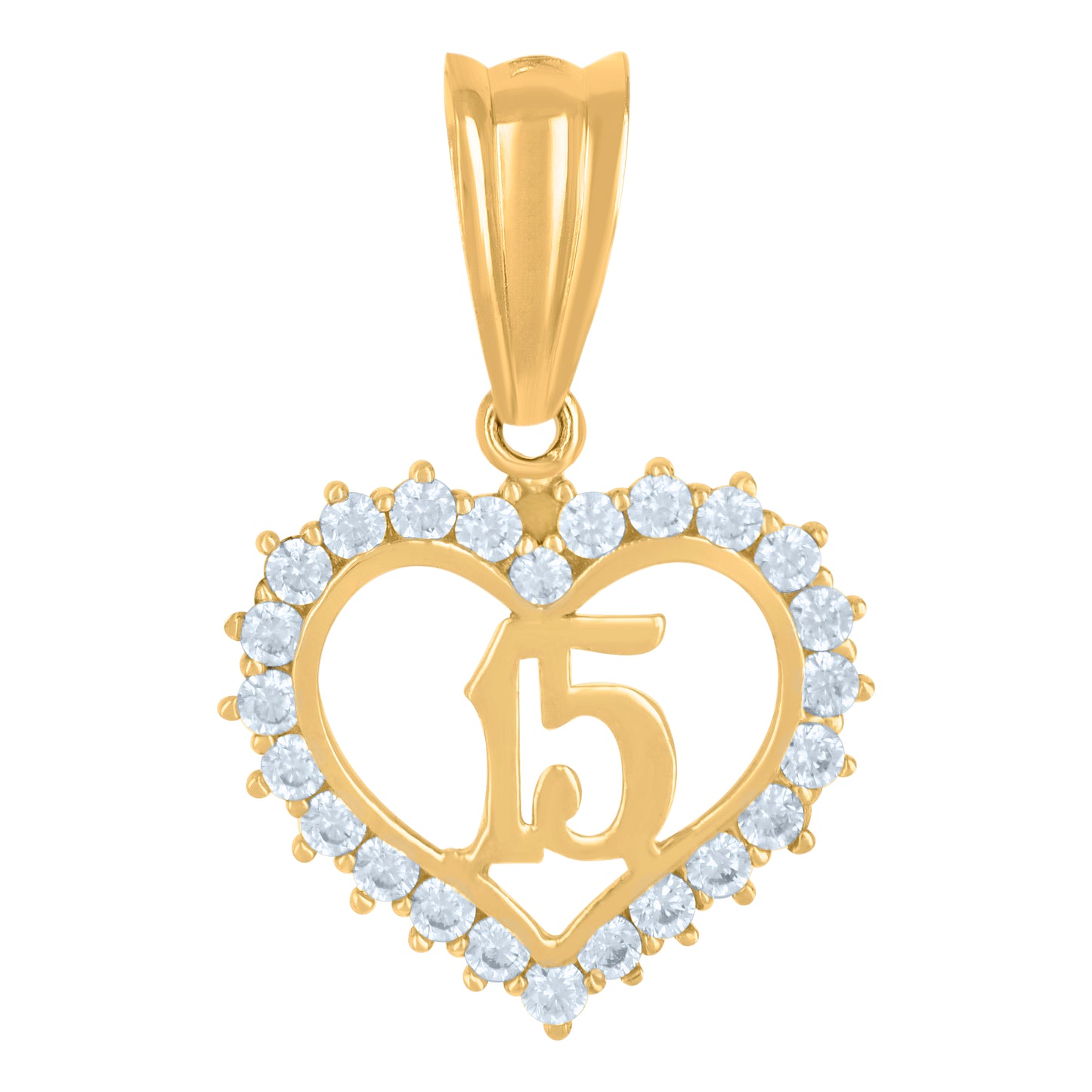 10k Yellow Gold Womens Cubic Zirconia Anos 15 Heart Quinceanera Charm Pendant