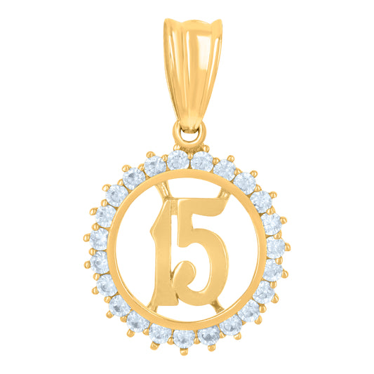 10k Yellow Gold Womens Cubic Zirconia Anos 15 Quinceanera Charm Pendant