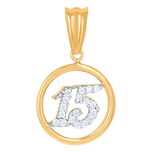 10k Two tone Gold Womens Cubic Zirconia Anos 15 Quinceanera Charm Pendant