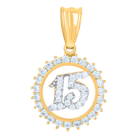 10k Two tone Gold Womens Cubic Zirconia Anos 15 Quinceanera Charm Pendant