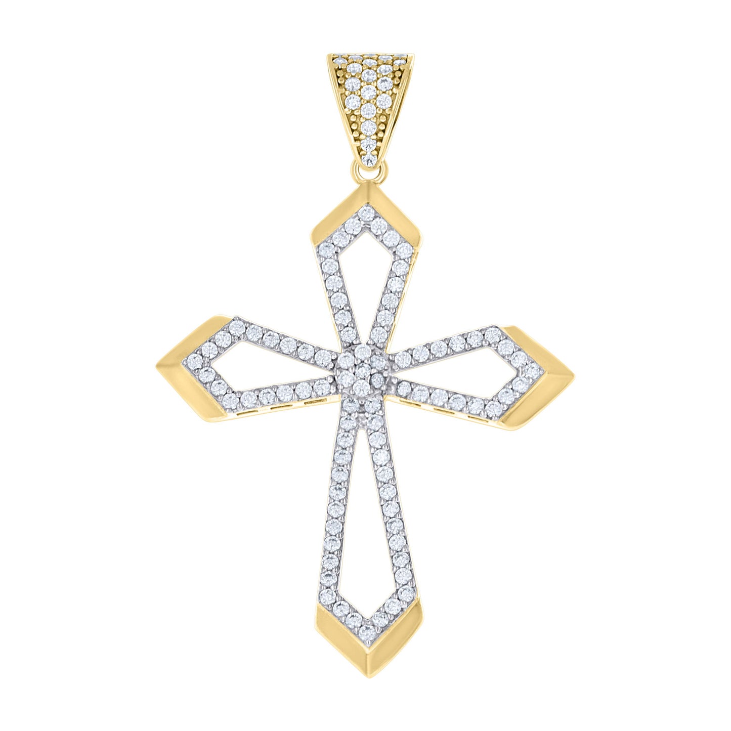 10k Two tone Gold Mens Cubic Zirconia Cross Religious Charm Pendant