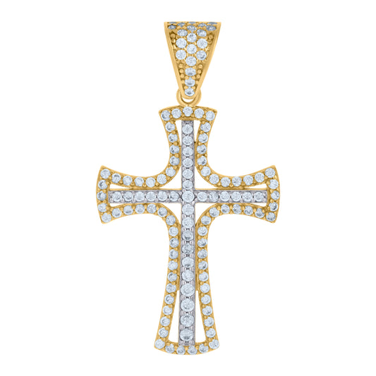 10k Two tone Gold Mens Cubic Zirconia Cross Religious Charm Pendant