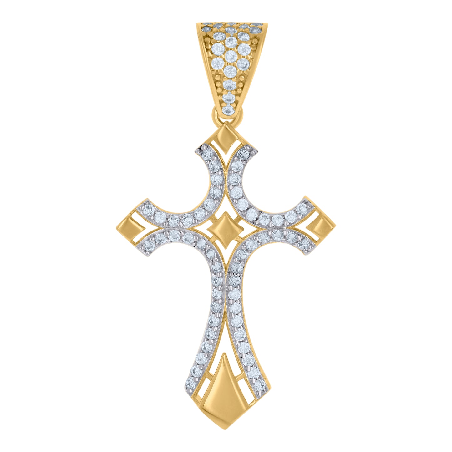 10k Two tone Gold Mens Cubic Zirconia Cross Religious Charm Pendant