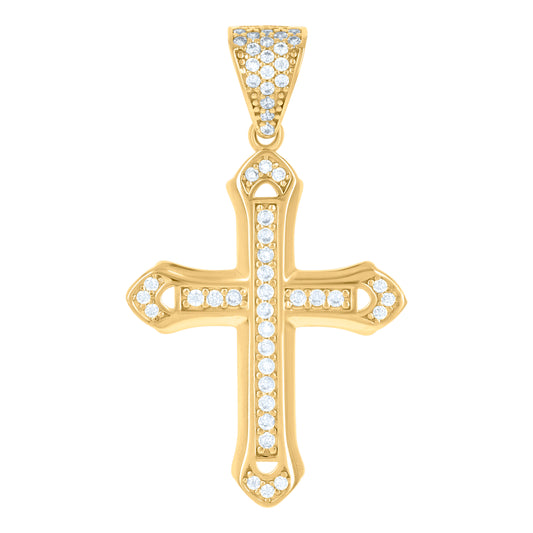 10k Yellow Gold Mens Cubic Zirconia Cross Religious Charm Pendant