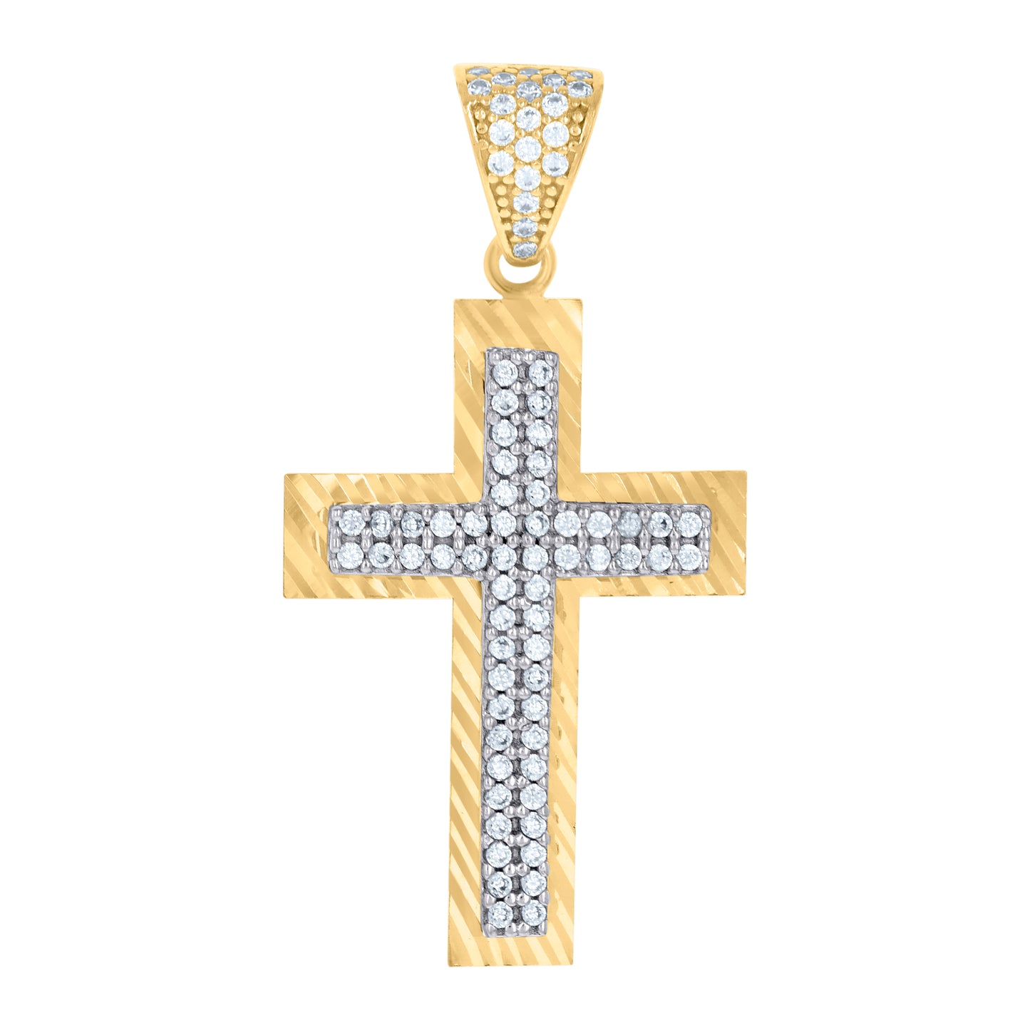 10k Two tone Gold Mens Cubic Zirconia Cross Religious Charm Pendant