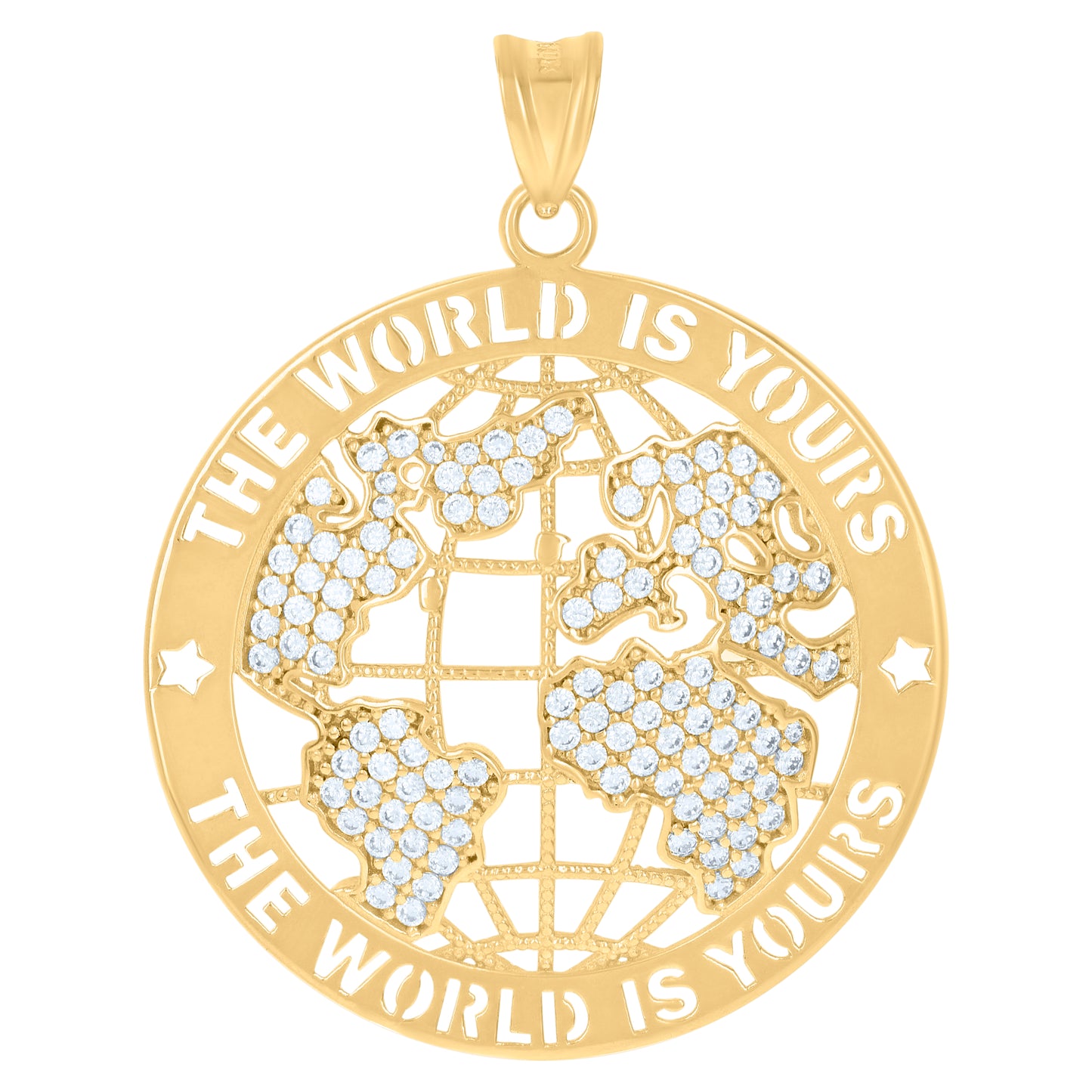 10k Yellow Gold Mens Cubic Zirconia The World Is Yours World Map Globe Charm Pendant