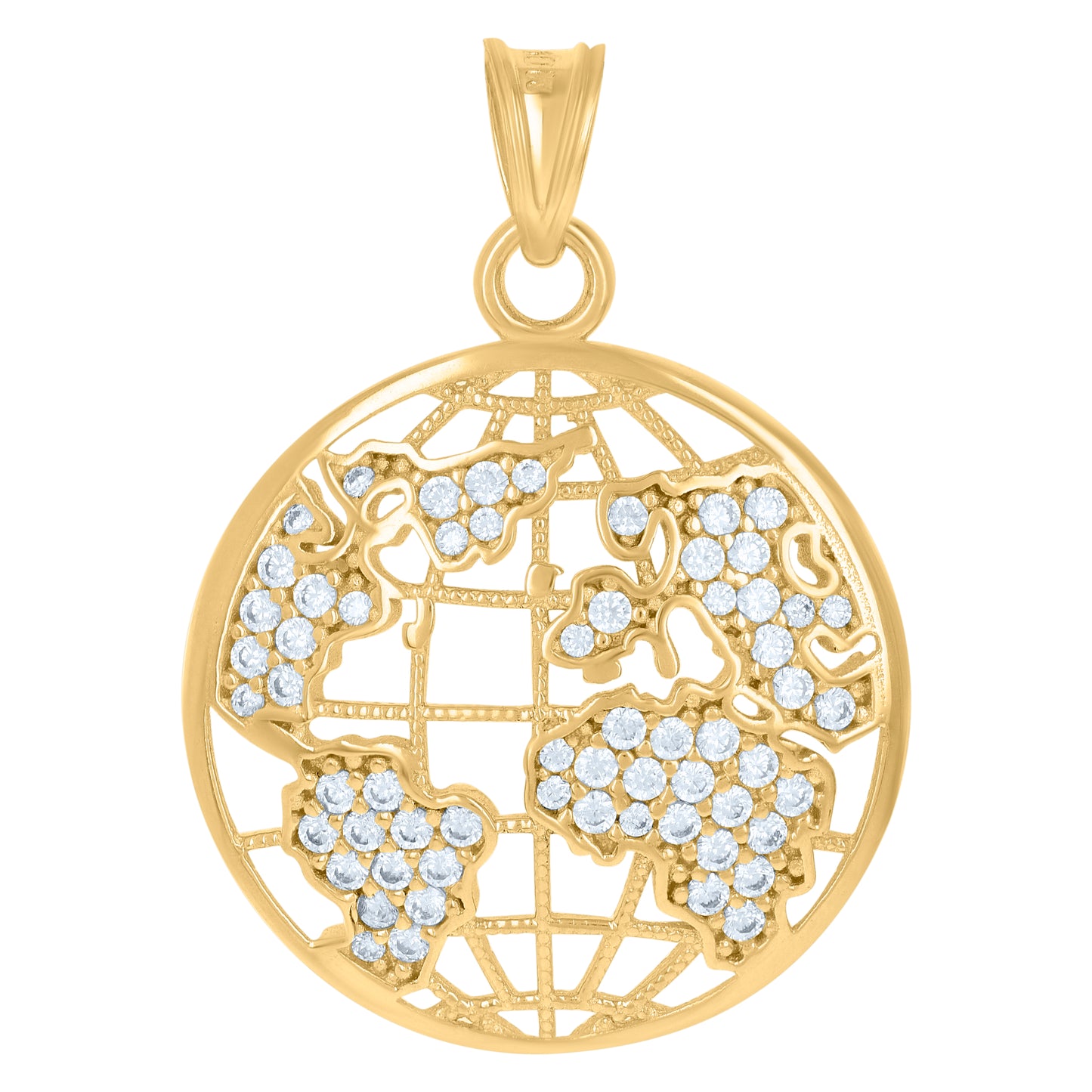 10k Yellow Gold Mens Cubic Zirconia World Map Globe Charm Pendant