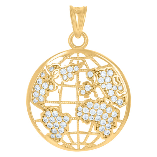 10k Yellow Gold Mens Cubic Zirconia World Map Globe Charm Pendant