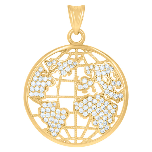 10k Yellow Gold Mens Cubic Zirconia World Map Globe Charm Pendant