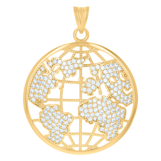 10k Yellow Gold Mens Cubic Zirconia World Map Globe Charm Pendant