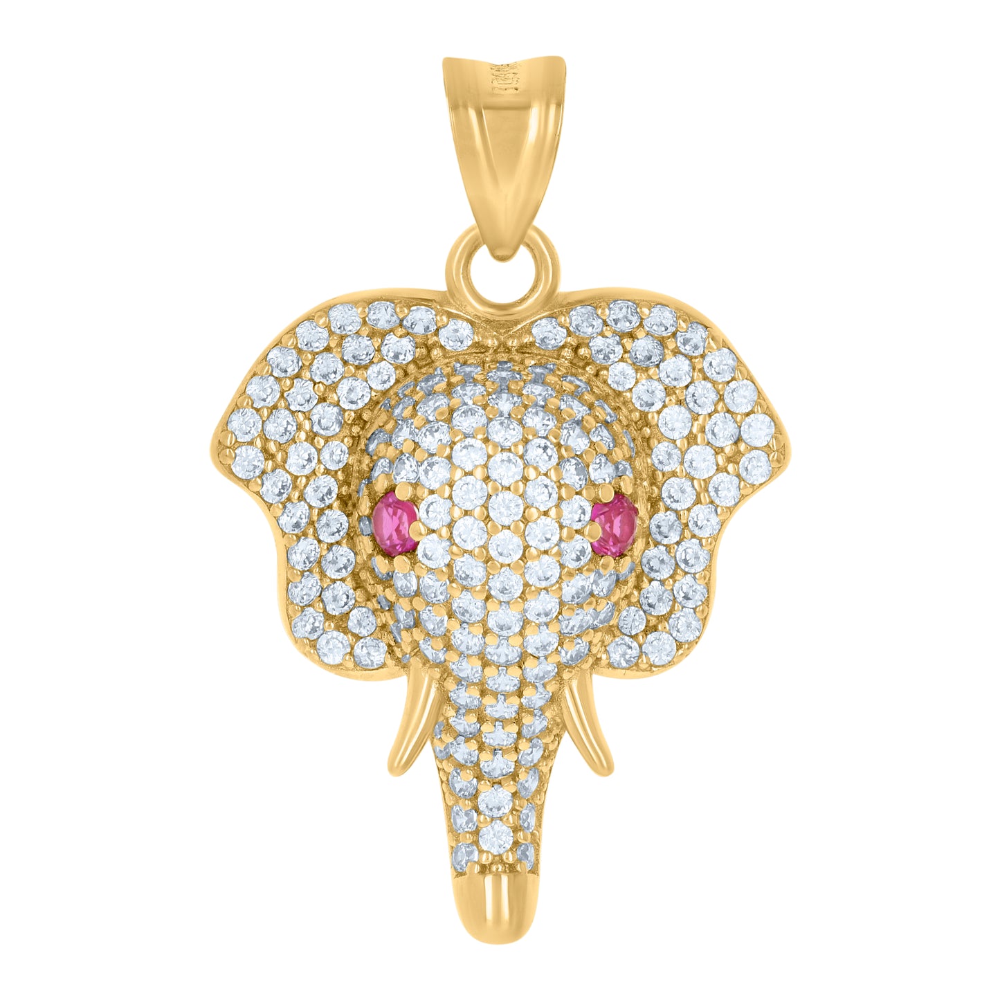 10k Yellow Gold Mens Pink White Cubic Zirconia Elephant Head Charm Pendant