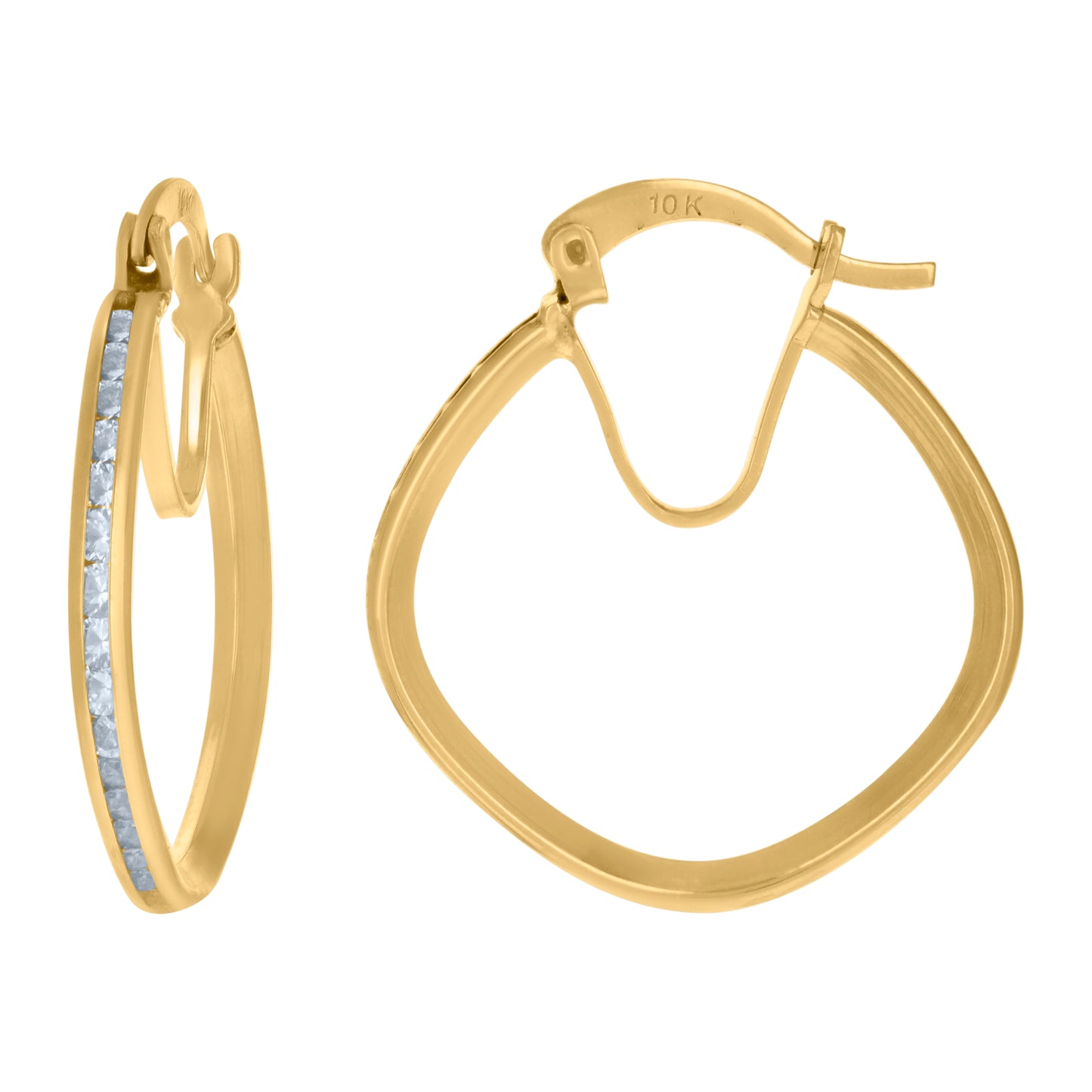 10k Yellow Gold Womens Cubic Zirconia Square Hoop Earrings