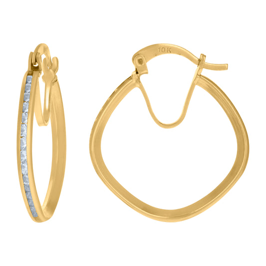 10k Yellow Gold Womens Cubic Zirconia Square Hoop Earrings
