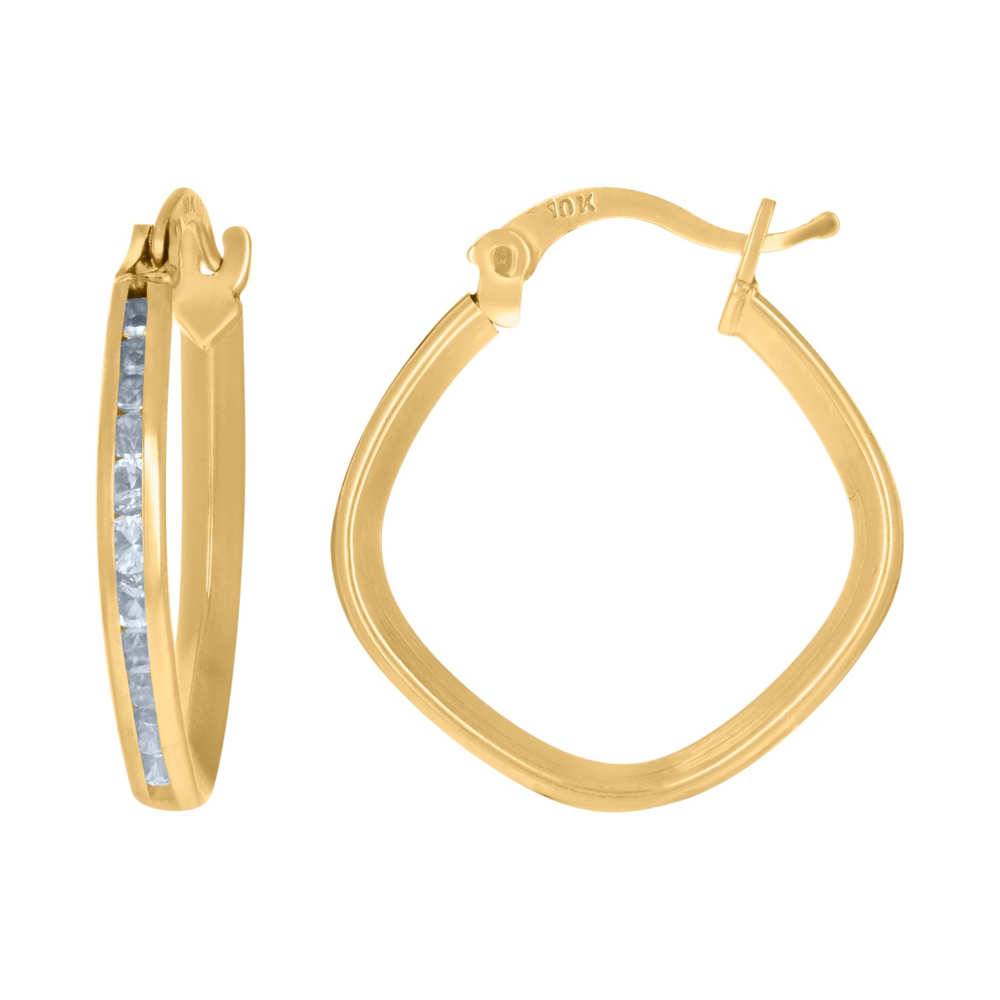 10k Yellow Gold Womens Cubic Zirconia Square Hoop Earrings