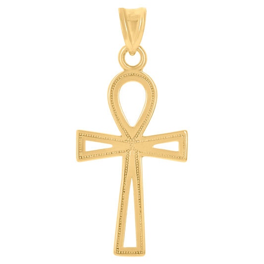 10kt Yellow Gold Unisex Egyptian Ankh Cross Religious Charm Pendant