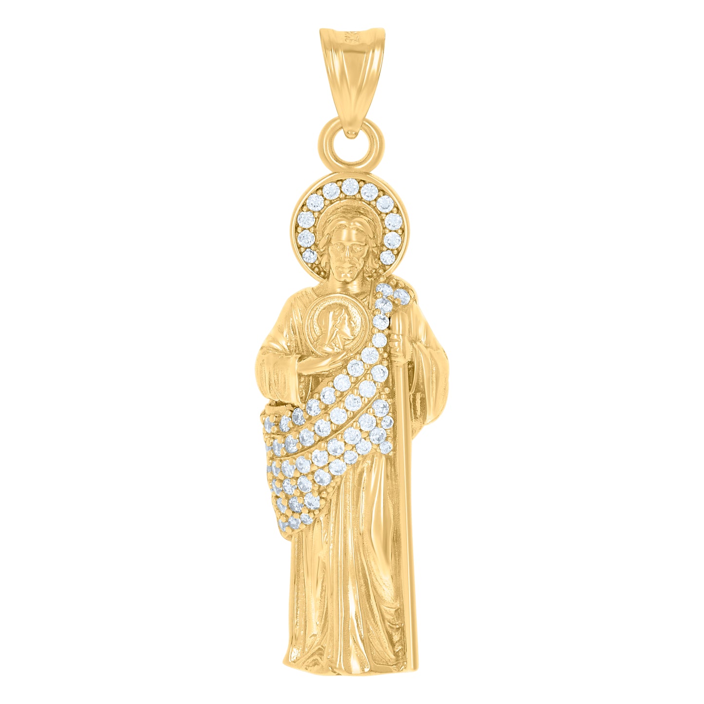 10k Yellow Gold Mens Cubic Zirconia St. Jude Religious Charm Pendant
