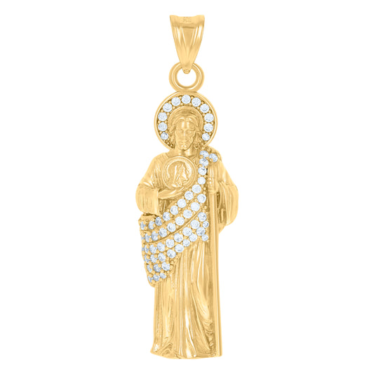 10k Yellow Gold Mens Cubic Zirconia St. Jude Religious Charm Pendant