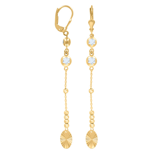 10k Yellow Gold Womens Cubic Zirconia Oval Beaded Dangle Leverback Earrings
