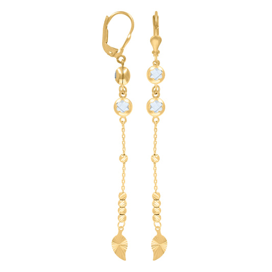 10k Yellow Gold Womens Cubic Zirconia Leaf Beaded Dangle Leverback Earrings