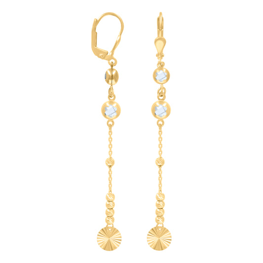 10k Yellow Gold Womens Cubic Zirconia Beaded Dangle Leverback Earrings