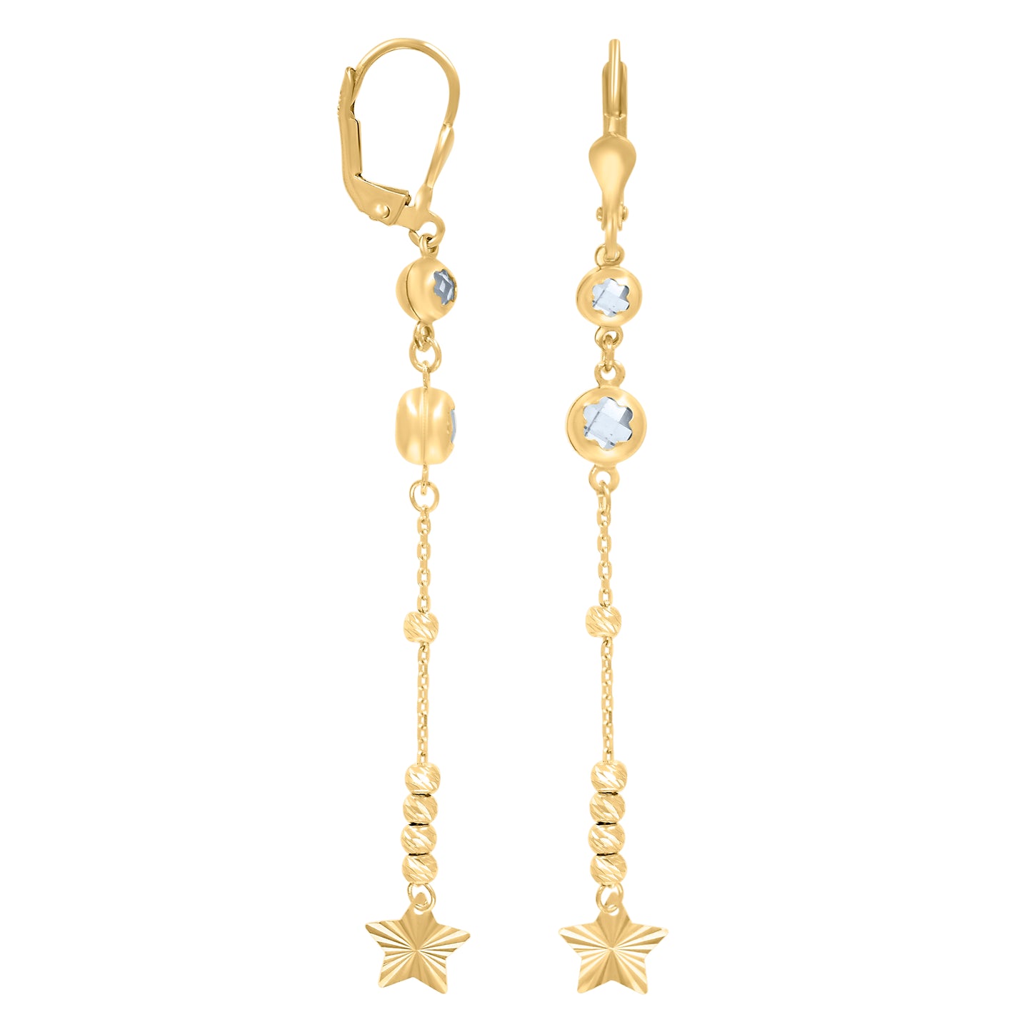 10k Yellow Gold Womens Cubic Zirconia Star Beaded Dangle Leverback Earrings