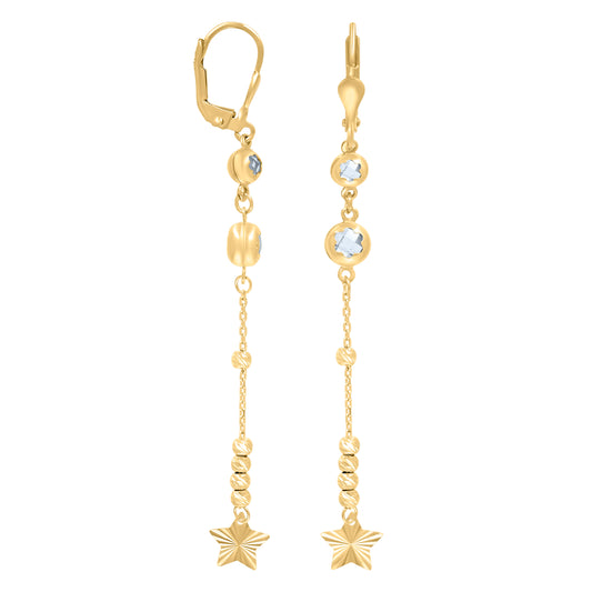 10k Yellow Gold Womens Cubic Zirconia Star Beaded Dangle Leverback Earrings