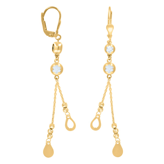 10k Yellow Gold Womens Cubic Zirconia Drop Beaded Dangle Leverback Earrings