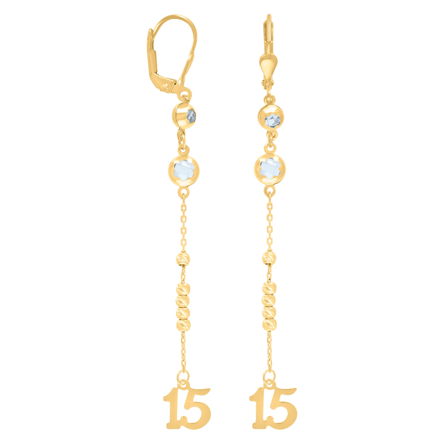 10k Yellow Gold Womens Cubic Zirconia Sweet 15 Quinceanera Beaded Dangle Leverback Earrings