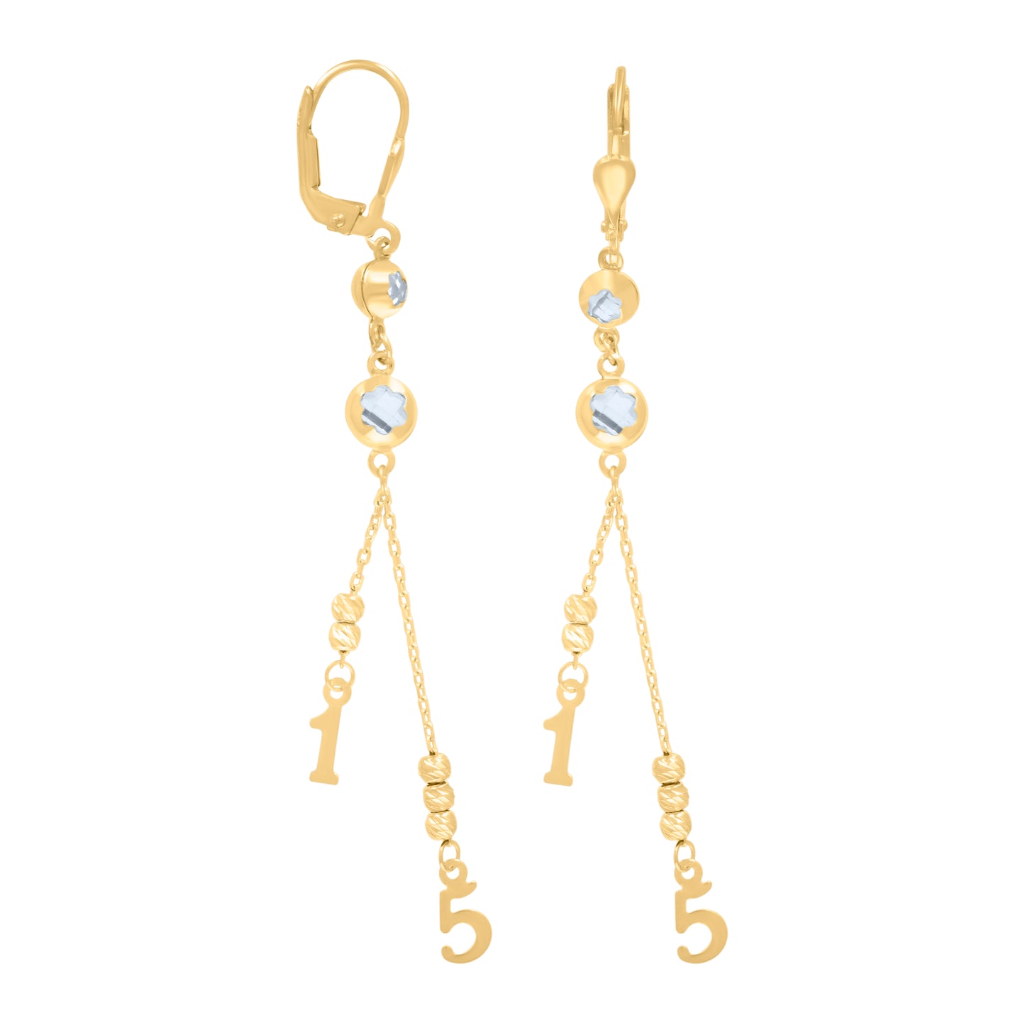 10k Yellow Gold Womens Cubic Zirconia Sweet 15 Quinceanera Beaded Dangle Leverback Earrings