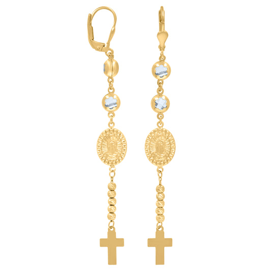 10k Yellow Gold Womens Cubic Zirconia Rosary Religious Beaded Dangle Leverback Earrings